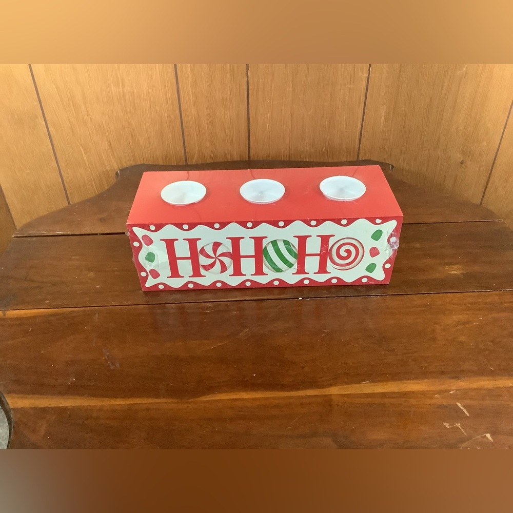 Festive Red 'Ho Ho Ho' Candle Holder
